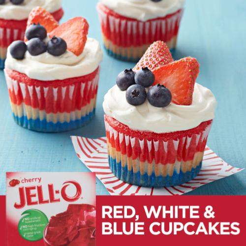 Jell-O cherry Red, White & Blue Cupcakes