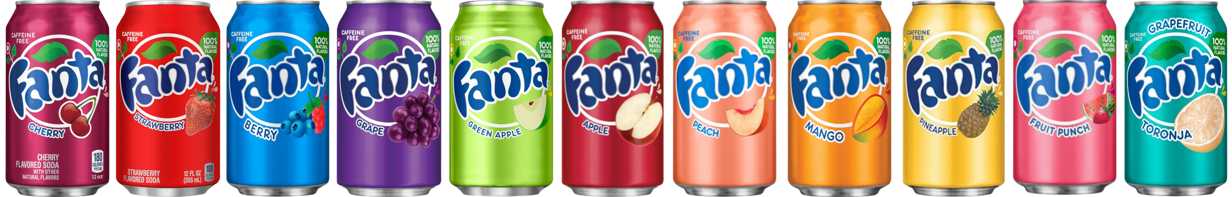 Fanta Cherry Strawberry Berry Grape Green Apple Apple Peach Mango Pineapple Fruit Punch Grapefruit